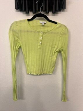 Topshop Neon Lime Ribbed Henley Long Sleeve Top
